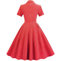 Women Vintage  Plaid Short Sleeve Dress with Belt Rockabilly Party 50S Swing Dress Red