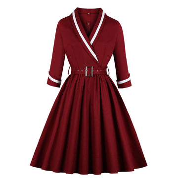Women Vintage Polka Dot 1950s Retro Rockabilly Swing Dresses Red
