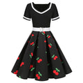 Women Vintage Rockabilly Dress 1950s Strawberry Cherry Party Dress Black