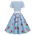 Women Vintage Rockabilly Dress 1950s Strawberry Cherry Party Dress Blue