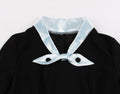 Women Vintage Short Sleeve A Line Midi Summer Dress with Belt Black