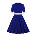 Women Vintage Short Sleeve A Line Midi Summer Dress with Belt White