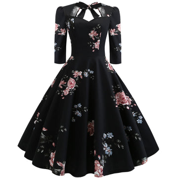 Women's 1950s Vintage Wrap Half Sleeve Retro Cocktail Swing Dress A-line Dresses