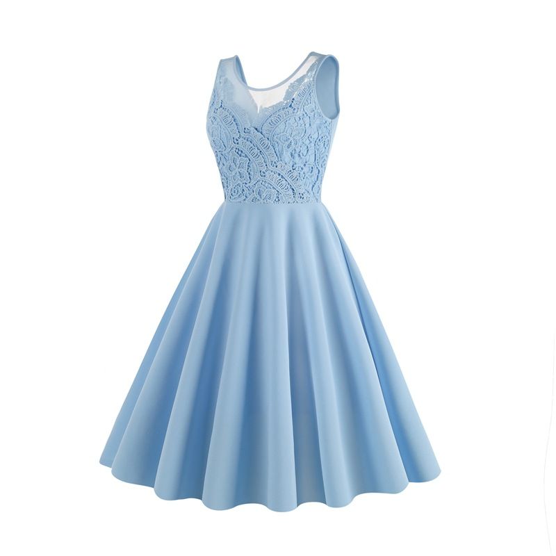 Women's Sleeveless A Line 1950s Dress with Lace Cute Swing Dress