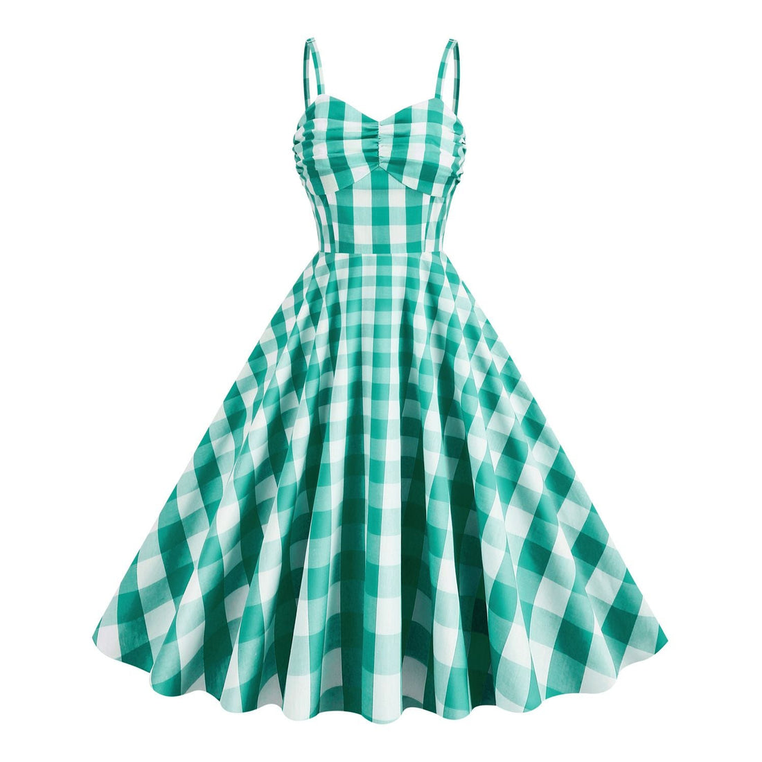 Women's Vintage Pink Plaid Dress Spaghetti Strap A-line Swing Party Dresses