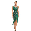 Women's 1920s Vintage Gatsby Fringed Flapper Dress Peacock Sequined Slit Roaring 20s Dresses Green