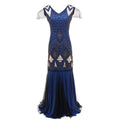 Womens 1920s Vintage Sequins Fringe Long Gatsby Flapper Gown Party Cocktail Dresses Blue