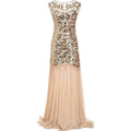 Womens 1920s Flapper Dress Vintage Gatsby Party Sequin Maxi Cocktail Dresses Beige