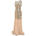 Womens 1920s Flapper Dress Vintage Gatsby Party Sequin Maxi Cocktail Dresses Beige