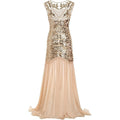 Womens 1920s Flapper Dress Vintage Gatsby Party Sequin Maxi Cocktail Dresses Beige