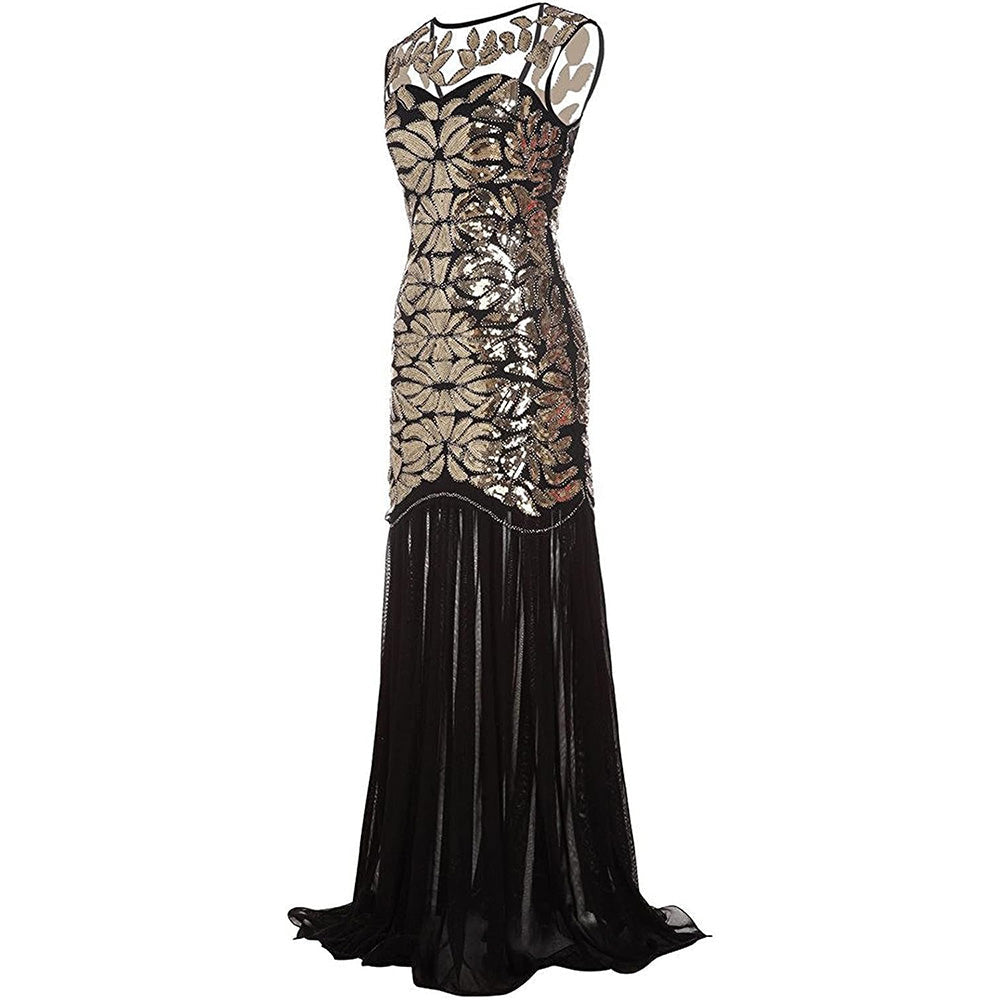 Womens 1920s Flapper Dress Vintage Gatsby Party Sequin Maxi Cocktail Dresses Gold