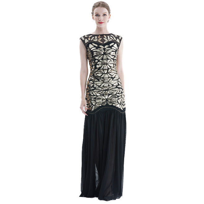 Womens 1920s Flapper Dress Vintage Gatsby Party Sequin Maxi Cocktail Dresses Gold