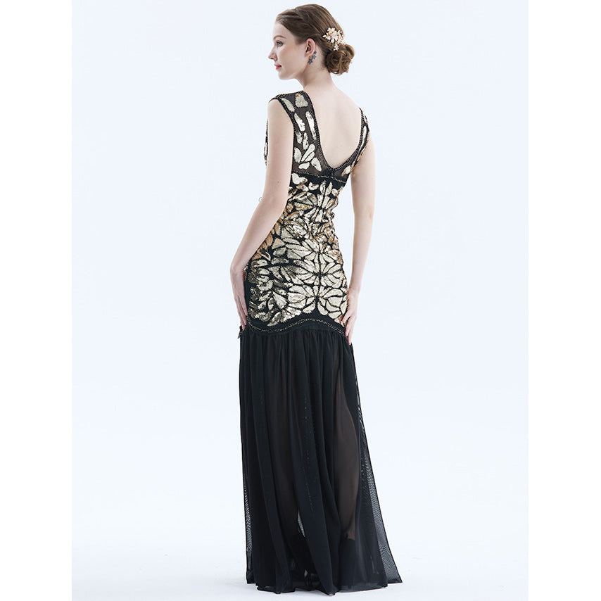 Womens 1920s Flapper Dress Vintage Gatsby Party Sequin Maxi Cocktail Dresses Gold