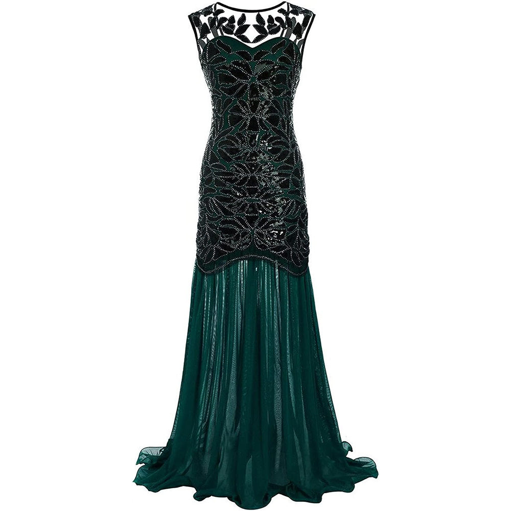 Womens 1920s Flapper Dress Vintage Gatsby Party Sequin Maxi Cocktail Dresses Green