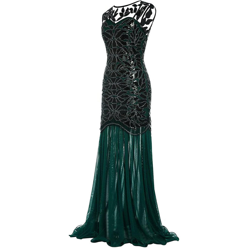 Womens 1920s Flapper Dress Vintage Gatsby Party Sequin Maxi Cocktail Dresses Green