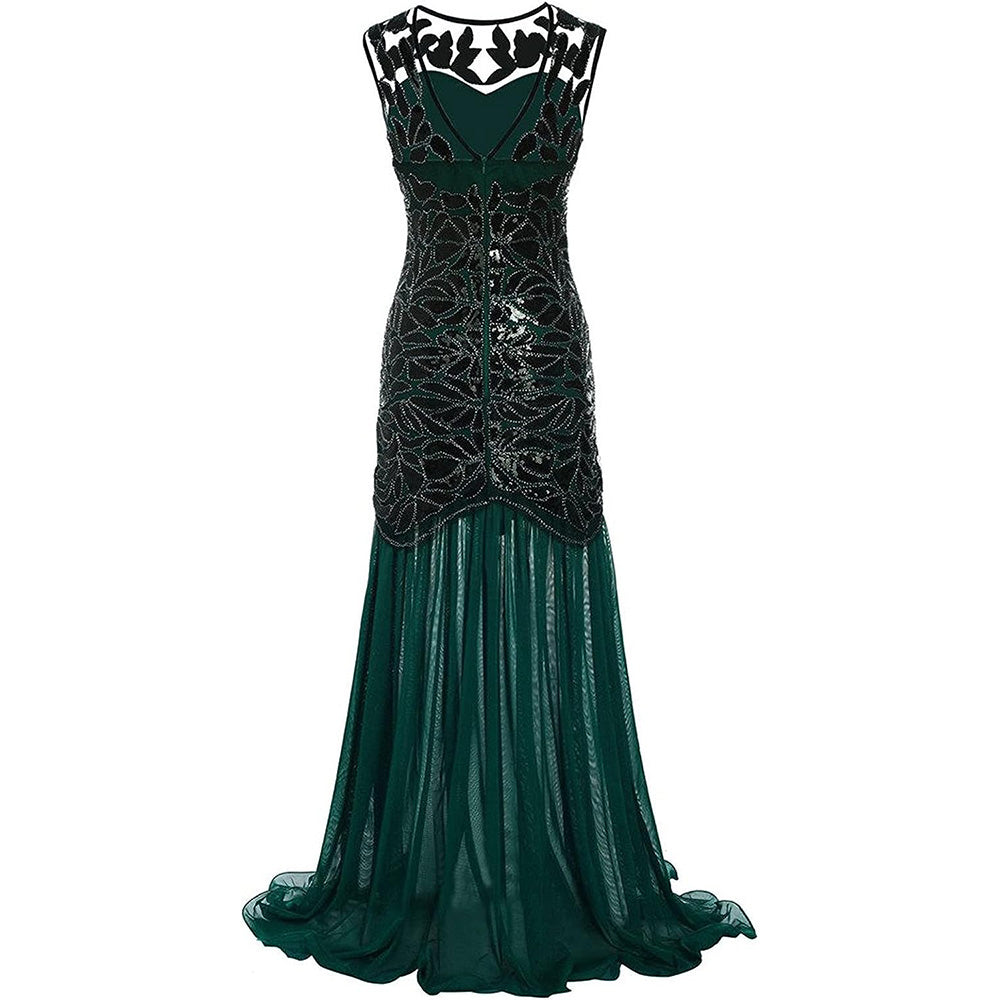 Womens 1920s Flapper Dress Vintage Gatsby Party Sequin Maxi Cocktail Dresses Green