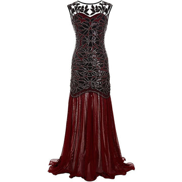 Womens 1920s Flapper Dress Vintage Gatsby Party Sequin Maxi Cocktail Dresses Red