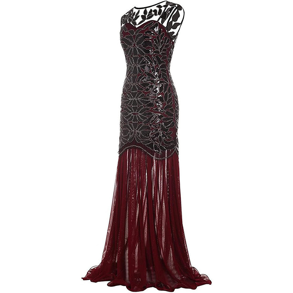 Womens 1920s Flapper Dress Vintage Gatsby Party Sequin Maxi Cocktail Dresses Red