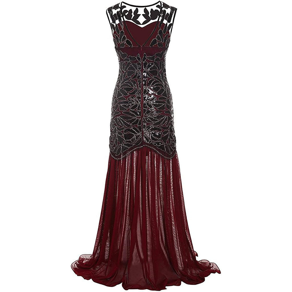 Womens 1920s Flapper Dress Vintage Gatsby Party Sequin Maxi Cocktail Dresses Red