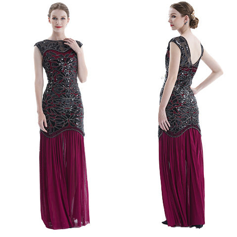 Womens 1920s Flapper Dress Vintage Gatsby Party Sequin Maxi Cocktail Dresses Red