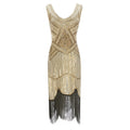 Womens 1920s Flapper Sequin Beads Roaring 20s Gatsby Costume Fringed Dress Beige Black