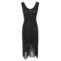 Womens 1920s Flapper Sequin Beads Roaring 20s Gatsby Costume Fringed Dress Black