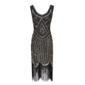Womens 1920s Flapper Sequin Beads Roaring 20s Gatsby Costume Fringed Dress Black Gold