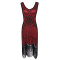 Womens 1920s Flapper Sequin Beads Roaring 20s Gatsby Costume Fringed Dress Black Red