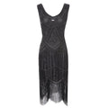 Womens 1920s Flapper Sequin Beads Roaring 20s Gatsby Costume Fringed Dress Black Silver