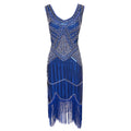 Womens 1920s Flapper Sequin Beads Roaring 20s Gatsby Costume Fringed Dress Blue