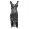Womens 1920s Flapper Sequin Beads Roaring 20s Gatsby Costume Fringed Dress Gold