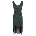 Womens 1920s Flapper Sequin Beads Roaring 20s Gatsby Costume Fringed Dress Green