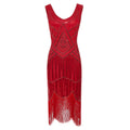 Womens 1920s Flapper Sequin Beads Roaring 20s Gatsby Costume Fringed Dress Red