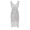 Womens 1920s Flapper Sequin Beads Roaring 20s Gatsby Costume Fringed Dress White