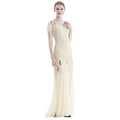 Womens 1920s Vintage Sequins Fringe Long Gatsby Flapper Gown Party Cocktail Dresses Beige
