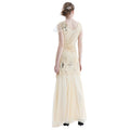 Womens 1920s Vintage Sequins Fringe Long Gatsby Flapper Gown Party Cocktail Dresses Beige