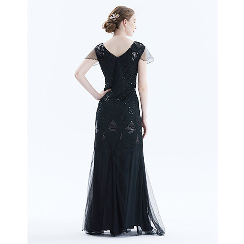 Womens 1920s Vintage Sequins Fringe Long Gatsby Flapper Gown Party Cocktail Dresses Black