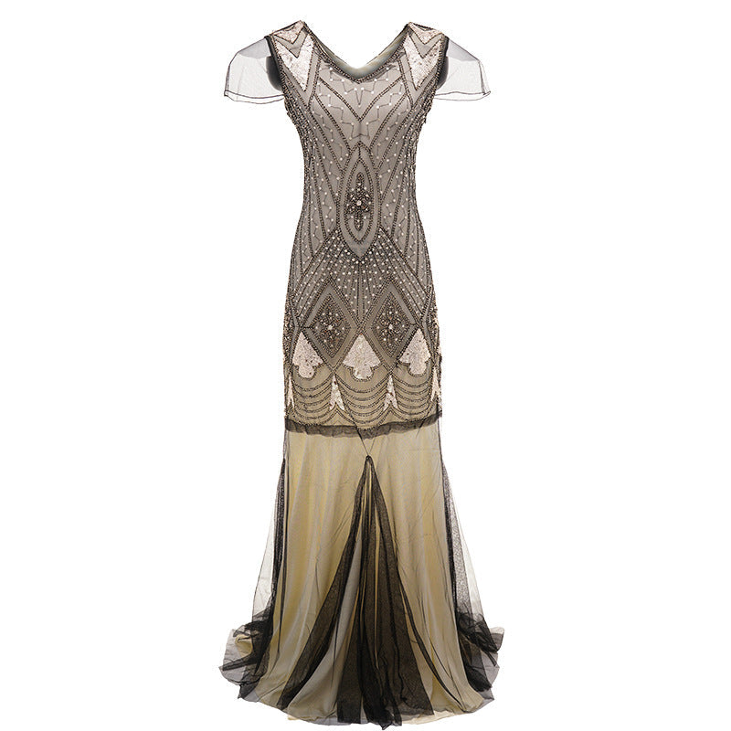 Womens 1920s Vintage Sequins Fringe Long Gatsby Flapper Gown Party Cocktail Dresses Blue