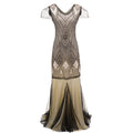 Womens 1920s Vintage Sequins Fringe Long Gatsby Flapper Gown Party Cocktail Dresses Black Beige