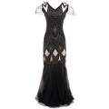 Womens 1920s Vintage Sequins Fringe Long Gatsby Flapper Gown Party Cocktail Dresses Black Silver
