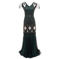 Womens 1920s Vintage Sequins Fringe Long Gatsby Flapper Gown Party Cocktail Dresses Green