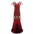 Womens 1920s Vintage Sequins Fringe Long Gatsby Flapper Gown Party Cocktail Dresses Red