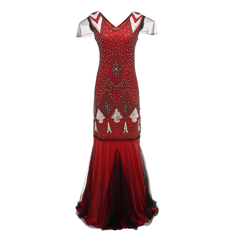 Womens 1920s Vintage Sequins Fringe Long Gatsby Flapper Gown Party Cocktail Dresses Red