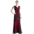 Womens 1920s Vintage Sequins Fringe Long Gatsby Flapper Gown Party Cocktail Dresses Red