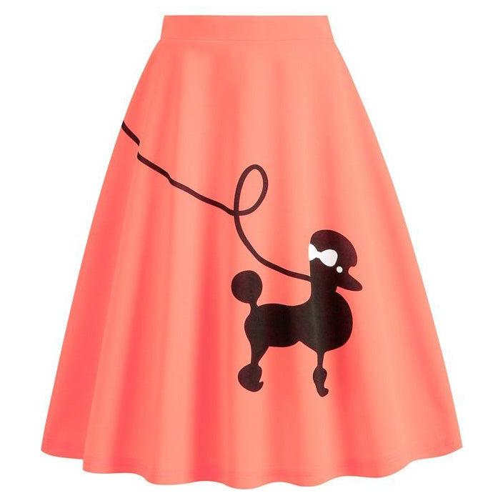 Womens 1950s Adult Poodle Skirt Costume Swing A-Line Pleated Skirt Orange