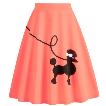 Womens 1950s Adult Poodle Skirt Costume Swing A-Line Pleated Skirt Orange