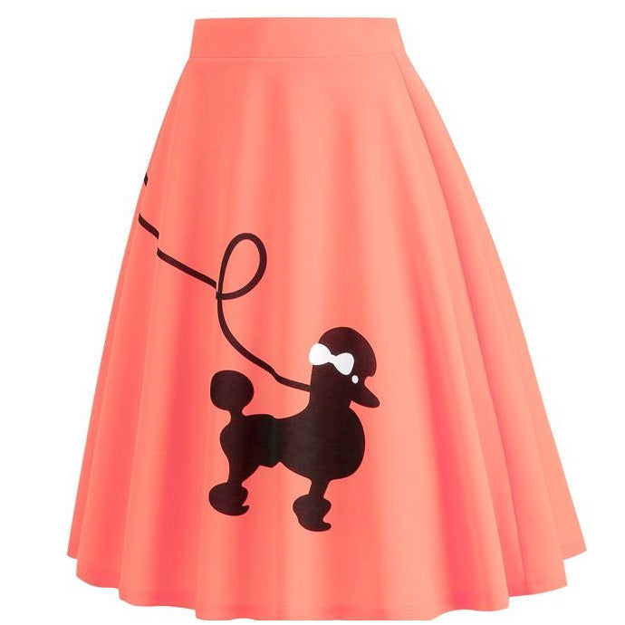Womens 1950s Adult Poodle Skirt Costume Swing A-Line Pleated Skirt Orange