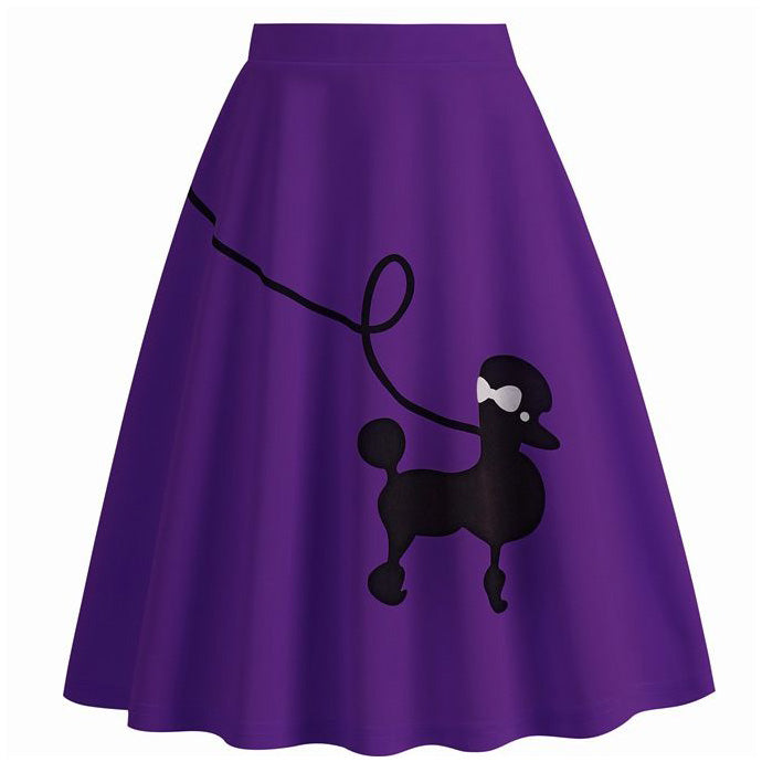Womens 1950s Adult Poodle Skirt Costume Swing A-Line Pleated Skirt Purple