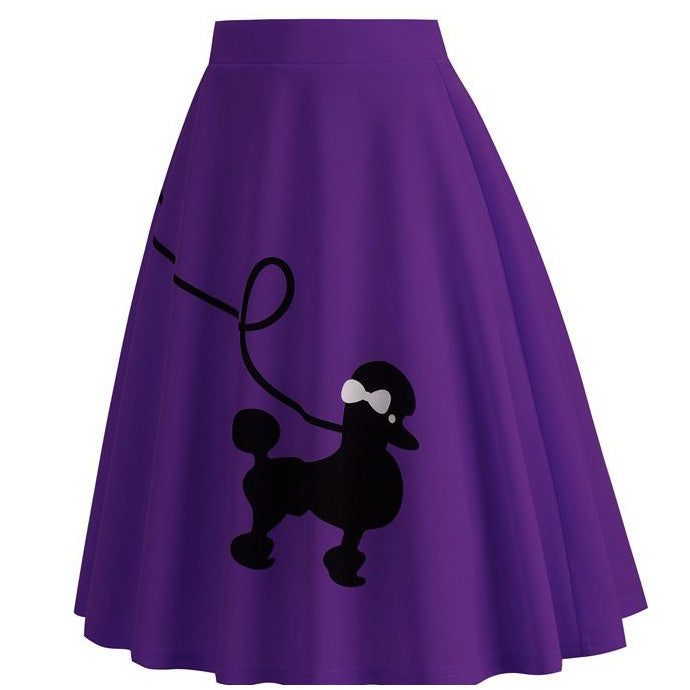 Womens 1950s Adult Poodle Skirt Costume Swing A-Line Pleated Skirt Purple