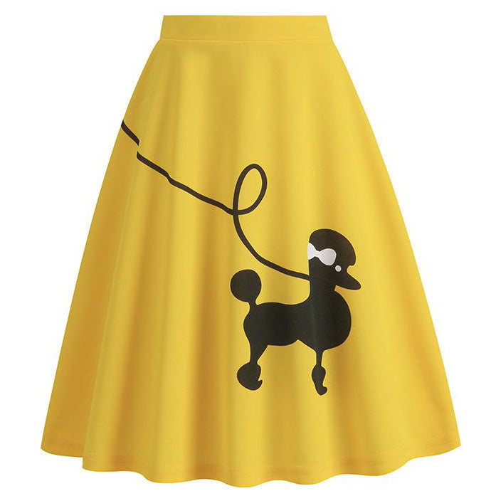 Womens 1950s Adult Poodle Skirt Costume Swing A-Line Pleated Skirt Yellow